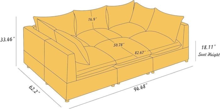 Modular Sectional Sofa, 6 Seater Sleeper Sectional Sofa Modular Sectional Couch for Living Room