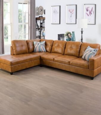 L-Shaped Sectional Sofa Set 5-Seat Luxurious Faux Leather Couches for Living Room, Left Facing Chaise with Pillows