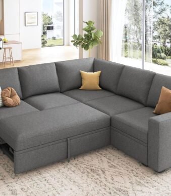 L Shaped Sectional Couch with Storage Seat, Convertible Sectional Couches for Living Room