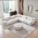Modular Sectional L Shaped Sofa Couch with Beige Cloud Teddy Fabric and Curved Ear Armrest